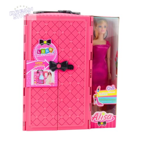 Zestaw Lalka Z Szafą Akcesoria Różowa Ubrania Dodatki Moda Przebieranki
