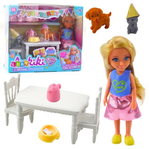 Zestaw Urodzinowy Lalka Zwierzęta Pies Kot Stół Akcesoria