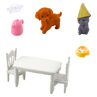 Zestaw Urodzinowy Lalka Zwierzęta Pies Kot Stół Akcesoria