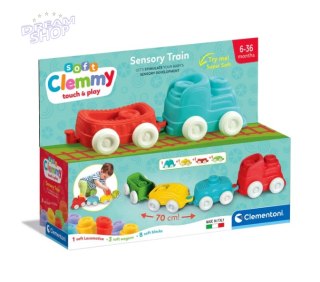 Clemmy Kolorowy Pociąg Sensoryczny Lokomotywa Wagony Klocki 70cm Clementoni 17961