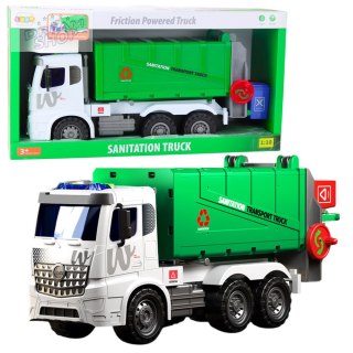 Duża Śmieciarka Funkcja Podnoszenia 2 Kosze Światła Dźwięki Zielona 1:10