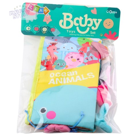 Miękka Książeczka Sensoryczna Zwierzęta Morskie Szeleszcząca Piszczałka