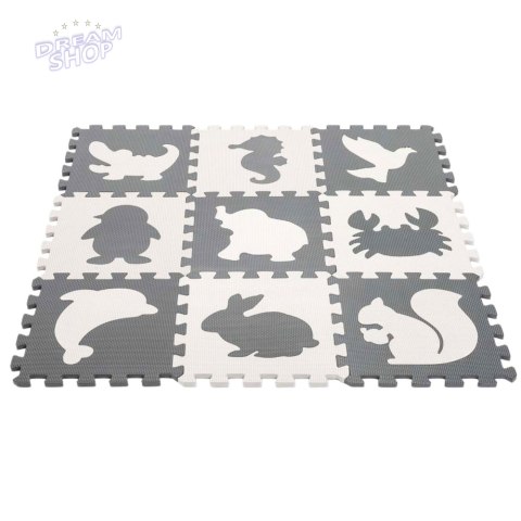 Miękkie Puzzle Mata Edukacyjna Dinozaury Pianka EVA Beżowe Szare 9 el.