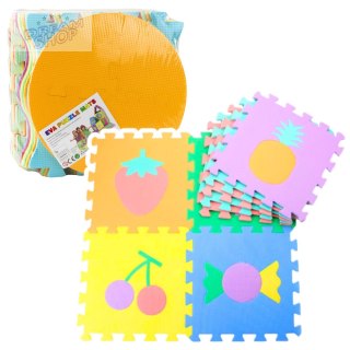 Miękkie Puzzle Mata Edukacyjna Pianka EVA Owoce Słodycze Kolorowa 16 el.