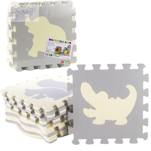 Miękkie Puzzle Mata Edukacyjna Zwierzęta Pianka EVA Beżowe Szare 9 el.