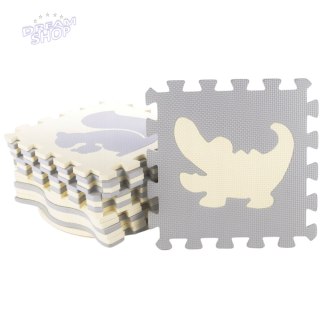 Miękkie Puzzle Mata Edukacyjna Zwierzęta Pianka EVA Beżowe Szare 9 el.