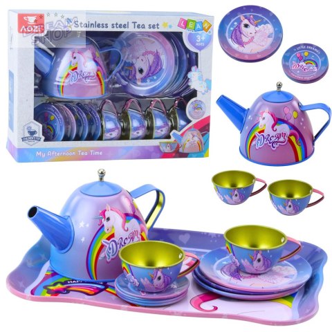 Zestaw Do Herbaty Metalowy Dla Dzieci Filiżanki Czajnik Tacka Jednorożec