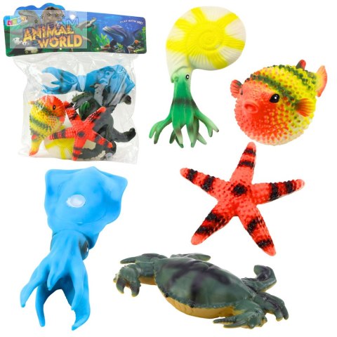 Zestaw Figurki Zwierzęta Morskie Krab Rozgwiazda Kałamarnica Amonit 5szt.