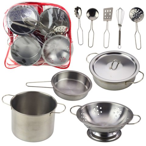 Zestaw Naczynia Kuchenne W Plecaku Metalowe Garnki Łyżki 12 el.