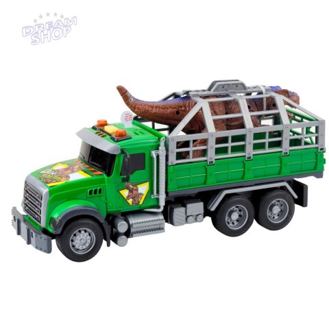 Ciężarówka Transport Dinozaurów Figurka Dinozaura Światła Dźwięki Zielona