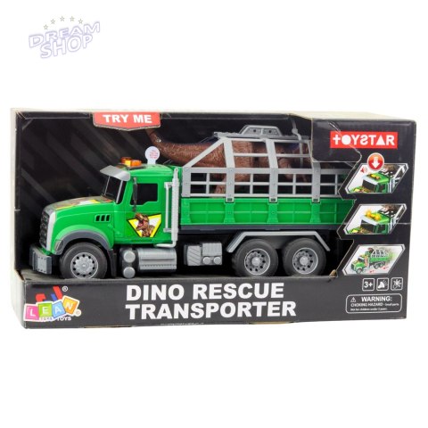 Ciężarówka Transport Dinozaurów Figurka Dinozaura Światła Dźwięki Zielona