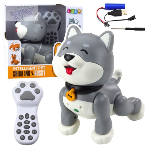 Interaktywny Robot Pies Husky Zdalnie Sterowany RC Głosem Sztuczki Szary