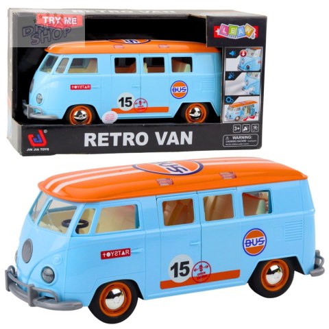 Samochód Retro Van Bus Światła Dźwięki Otwierane Drzwi Niebieski