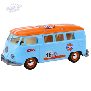 Samochód Retro Van Bus Światła Dźwięki Otwierane Drzwi Niebieski