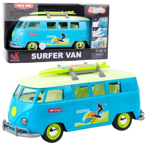 Samochód Surfer Van Bus Deska Surfingowa Światła Dźwięki Turkusowy