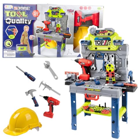 Stolik Majsterkowicza Walizka 2w1 Zestaw Narzędzi Wkrętarka Kask 133 el.