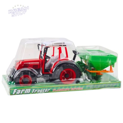 Traktor Pojazd Rolniczy Farmerski Z Siewnikiem Czerwony