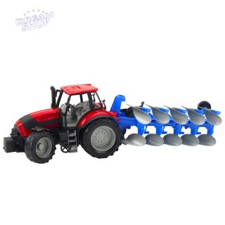 Traktor Rolniczy Farmerski Z Pługiem Napęd Czerwony