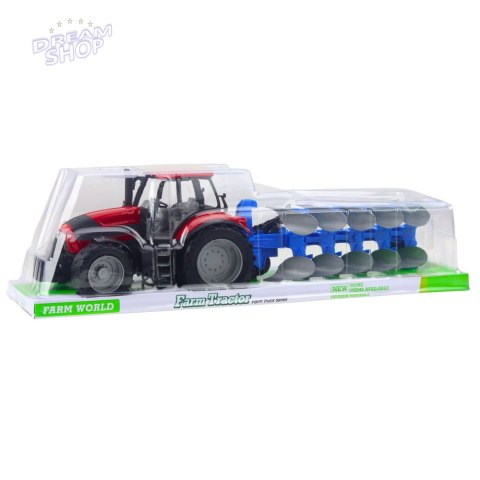 Traktor Rolniczy Farmerski Z Pługiem Napęd Czerwony