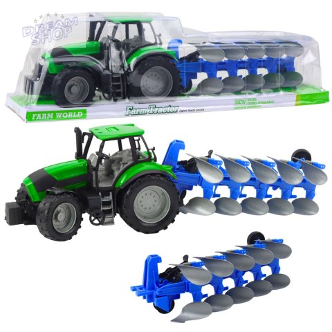 Traktor Rolniczy Farmerski Z Pługiem Napęd Zielony