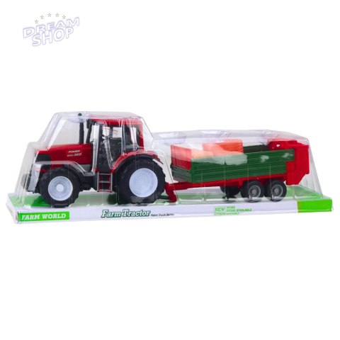 Traktor Rolniczy Farmerski Z Zieloną Przyczepą i Sianem Czerwony