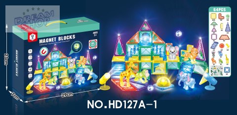 Zestaw Klocków Magnetycznych 3D ZOO 64el.