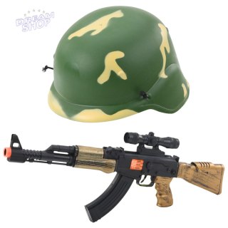 Zestaw Militarny Wojskowy Karabin Dźwięk Kask Hełm z Gumką