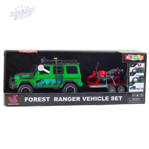 Zestaw Samochód Terenowy Z Lawetą i Motocyklem Światła Dźwięki Zielony