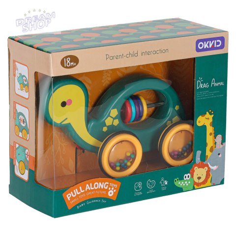 Grzechotka drewniana na sznurku mobilna żółw