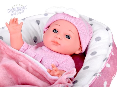 Lalka Bobas z Łóżeczkiem w Różowym Ubranku Niemowlak ZA5855