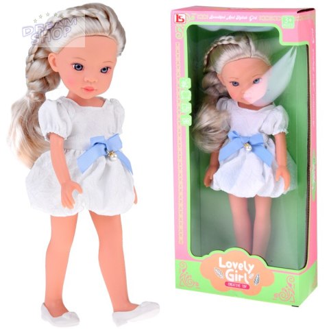 Lovely Girl Urocza Lalka w białej sukience z niebieską kokardką 33cm ZA5850
