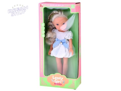 Lovely Girl Urocza Lalka w białej sukience z niebieską kokardką 33cm ZA5850