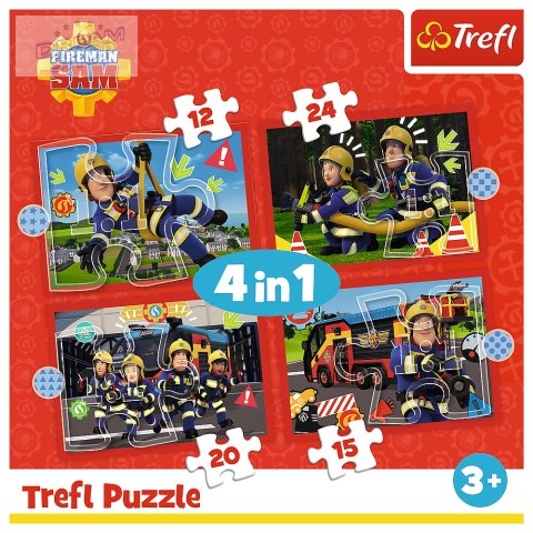 Puzzle - 4w1 (12, 15, 20, 24) - Przygody strażaka Sama - Strażak Sam - Trefl 34632