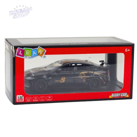 Samochód Sportowy Metalowy Napęd Pull-Back Światła Dźwięki Czarny 1:32