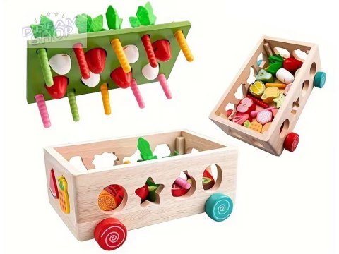 Sorter Montessori drewniany wózek złap robaczka marchewki układanka ZA5903