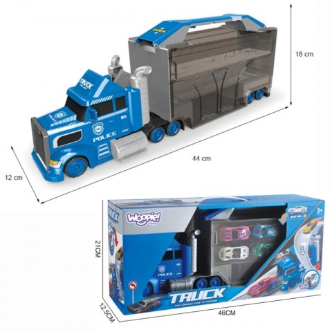 WOOPIE Zestaw Ciężarówka Policyjna Laweta Garaż Tor Wyścigowy
