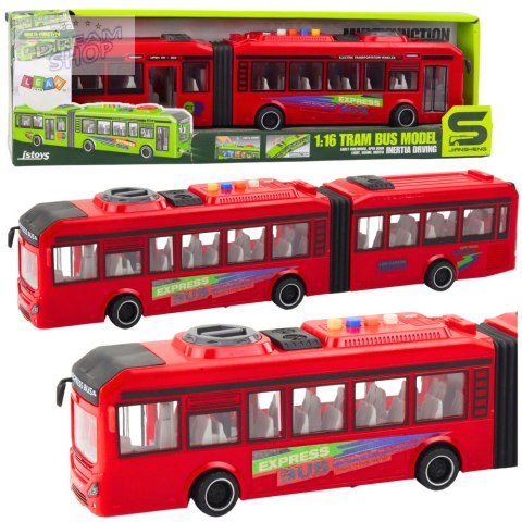 Autobus Przegubowy Otwierane Drzwi Światła Dźwięki Czerwony 1:16