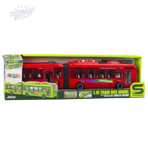 Autobus Przegubowy Otwierane Drzwi Światła Dźwięki Czerwony 1:16