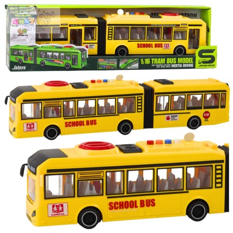 Autobus Przegubowy Szkolny Otwierane Drzwi Światła Dźwięki Żółty 1:16