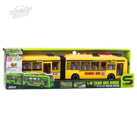 Autobus Przegubowy Szkolny Otwierane Drzwi Światła Dźwięki Żółty 1:16