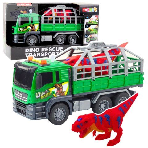 Ciężarówka Transport Dinozaurów Figurka Światła Dźwięki Zielona 1:10