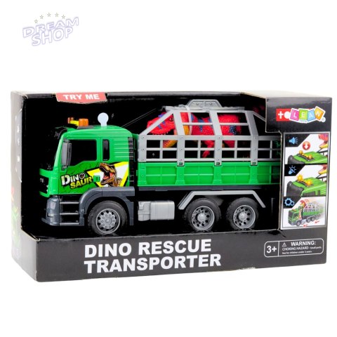 Ciężarówka Transport Dinozaurów Figurka Światła Dźwięki Zielona 1:10