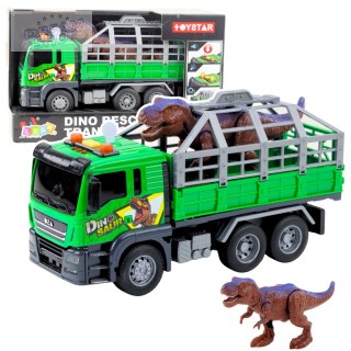 Ciężarówka Transport Dinozaurów Figurka Światła Dźwięki Zielona 1:14