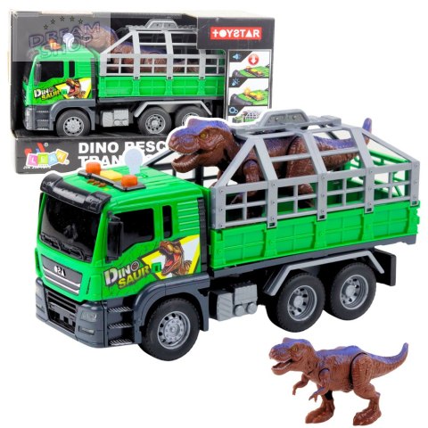 Ciężarówka Transport Dinozaurów Figurka Światła Dźwięki Zielona 1:14