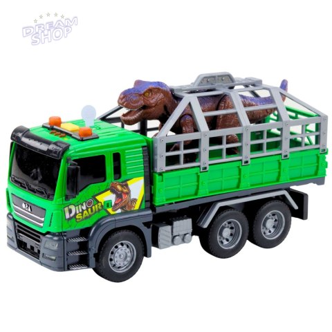 Ciężarówka Transport Dinozaurów Figurka Światła Dźwięki Zielona 1:14