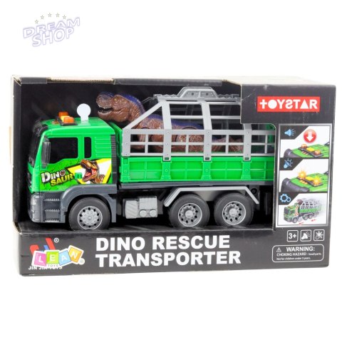 Ciężarówka Transport Dinozaurów Figurka Światła Dźwięki Zielona 1:14