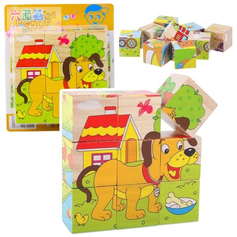 Drewniana Układanka Klocki Farma Puzzle Edukacyjne Zwierzęta 6 Obrazków