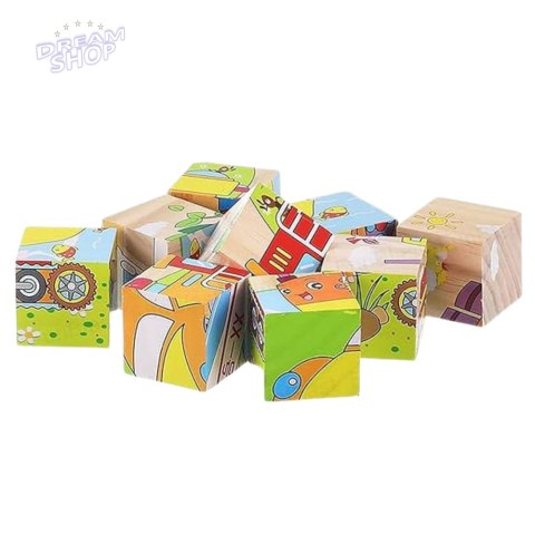 Drewniana Układanka Klocki Farma Puzzle Edukacyjne Zwierzęta 6 Obrazków