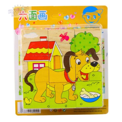 Drewniana Układanka Klocki Farma Puzzle Edukacyjne Zwierzęta 6 Obrazków