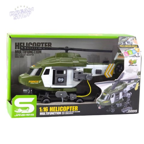 Helikopter Wojskowy Militarny Hak Nosze Światła Dźwięki Khaki 1:16